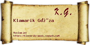Klamarik Géza névjegykártya
